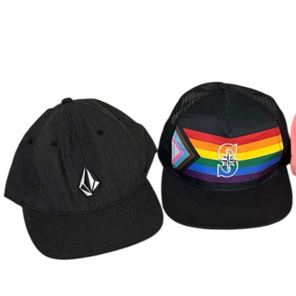 Volcom Flexfit Seattle Mariners Pride Hat Bundle 2 Caps S-M Adjustable